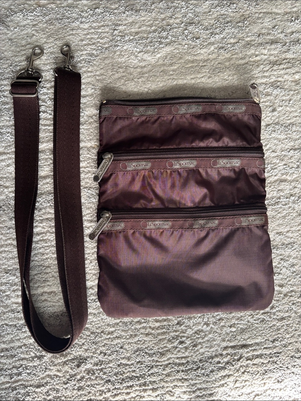 Lesportsac Crossbody Messenger Bag chocolate brown adjustable strap